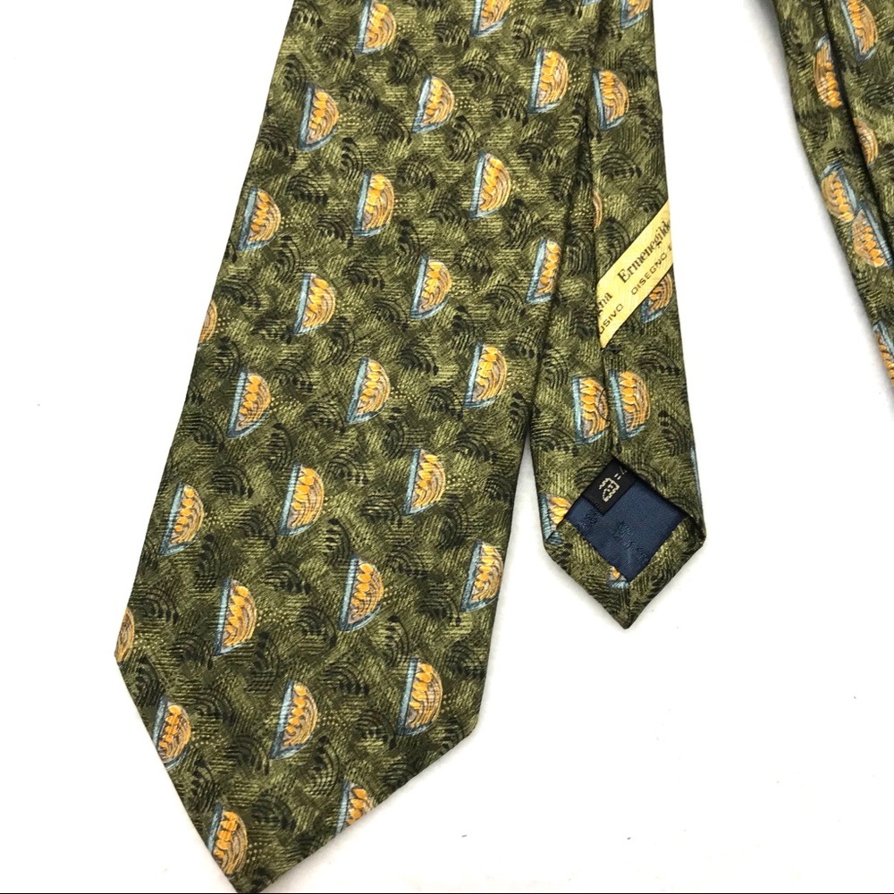 Ermenegildo Zegna 100% Silk Green Printed Tie
